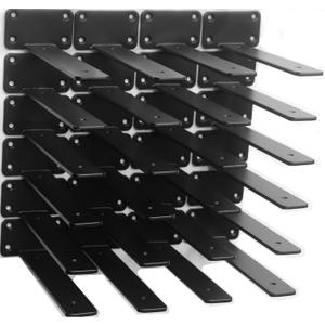 24 Pack - 8 inch Black Hidden L Shelf Bracket (1/5 Inch Thicked) Iron Floating Shelf Brackets Rustic Industrial Metal Brackets for Shelf Support