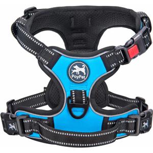 PoyPet No Pull Dog Harness, No Choke Front Clip Dog Reflective Harness, Adjustable Soft Padded Pet Vest with Easy Control Handle for Small to Large Dogs(Blue,M)