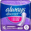 Always Discreet Adult Incontinence Pads for Women, Extra Heavy Absorbency, Long Length, Postpartum Pads, 45 Count (Packaging May Vary)