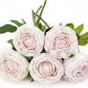 5Pcs Light Pink Real Touch Artificial Silk Flowers with Stems - Lifelike Latex Austin Rose Peony for Wedding Bouquets, Home Decor, DIY Floral Arrangements