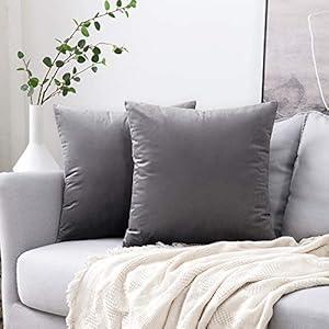 MIULEE 24x24 Inch Euro Sham Velvet Pillow Covers, Set of 2 Large Square Decorative Pillows -Dark Grey Super Soft for King Bed, Sofa, Couch, Accent Chairs with Hidden Zipper