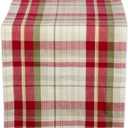 DII Orchard Plaid Collection Linen Tabletop Essentials, Table Runner, 14x108, Taupe/Red