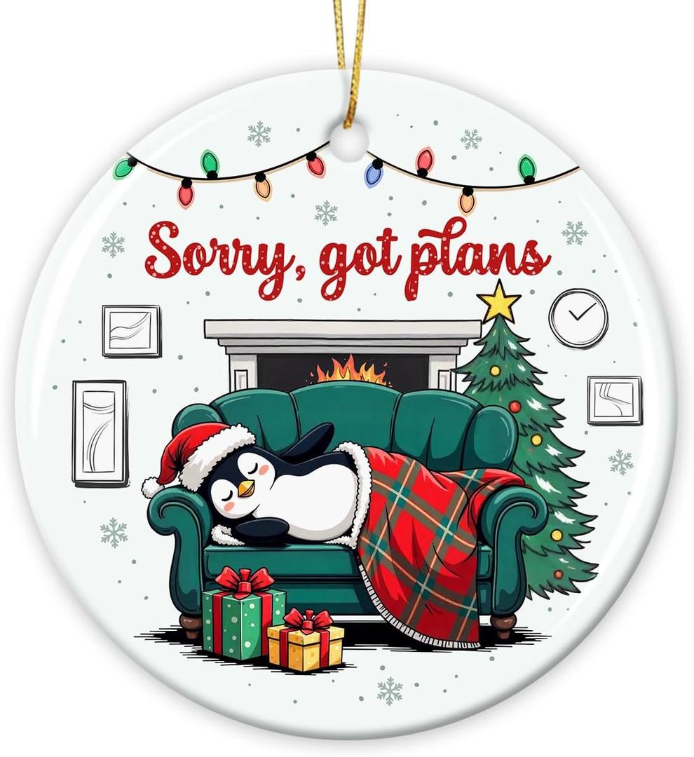 3 x Penguin Christmas Ornament 2025 - Cute Penguin Gifts for Boys Girls, Funny Penguins Lover Gifts for Men Women Animal Lovers, Sorry I Got Plans, Ceramic Ornament for Christmas Tree