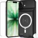 Battery Case for iPhone 17, Upgraded 10000mAh Pack Rechargeable Charger Case Support Carplay with Wireless Charging Compatible for iPhone 17 (6.3 inch) External Battery Charging Cover (Black)