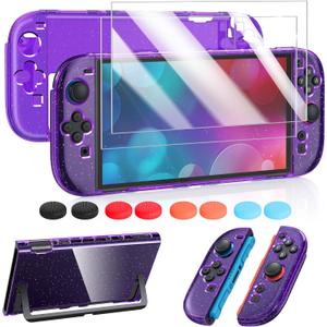 FYOUNG Protective Case for Nintendo Switch 2 2025, Slim Hard Shell for Switch 2 Accessories, Scratch&Shock Protection Cover with Screen Protector, 8 Thumb Grip(Translucent Purple, Switch 2 7.9inch)