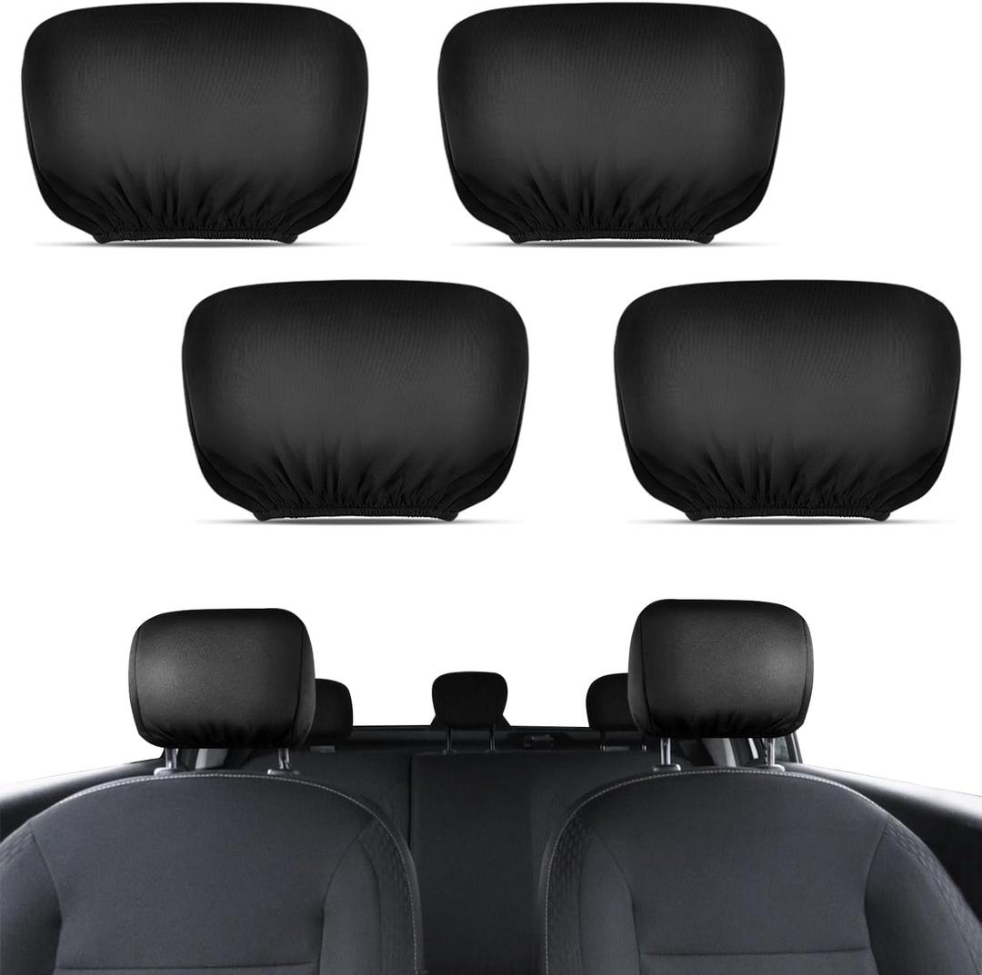 VOPHIA 4 Pcs Car Head Seat Covers Universal Head Rest Anti-Dirty Covers Retractable Fabric Head Rest Covers Soft Car Head Rest Cover for Cars (Black)