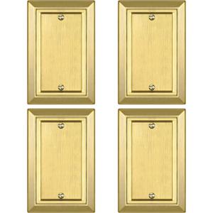 Metal Wall Plate for Electrical Outlets, Decorative Brass Gold Switch Plates Outlet Cover, Light Switch Cover Plate, 1-Gang Wall Plates (Single blank, 4 Pack)