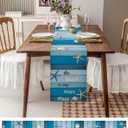 Starfish Table Runner 13x72 inch, Beach Ocean Blue Wood Grain Farmhouse Dinning Table Runner for Farmhouse Wedding Party Barbecue Table Decor