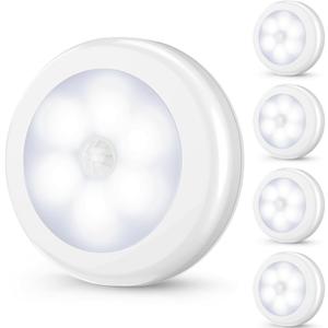 Mlambert 4 Pack Motion Sensor LED Night Light, Cordless Battery-Powered Stick-on Magnet Closet Lights, Safe Lights for Stairs, Cabinet, Cool White