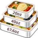 3-Piece Extra Thick 304 Stainless Steel Food Storage Containers with Non-Stick Bottom, Airtight Glass Lids & Silicone Seal, Stackable Kitchen Organization Boxes for Food Preservation