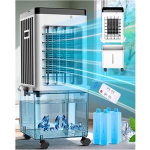 Swamp Cooler, Portable Air Conditioners with 4.0 Gal Detachable Water Tanks for 24H Cooling, 120 Oscillating, 4 Ice Boxes, 7H Timer, Portable AC for Bedroom Office Pets