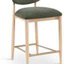 Meridian Furniture 11041Olive-C Riccio Collection Modern | Contemporary Stool with Olive Polyester Performance Fabric, Ash Wood, Natural Finish, Brass Iron, 20.25" W x 21.25" D x 35.75" H, Olive