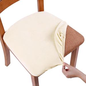 Smiry Velvet Seat Covers for Dining Room Chair Set of 4, Stretch Fit Removable Washable Chair Seat Cushion Protector Slipcovers with Ties, Cream