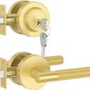 Asidrama Premium Brushed Gold Zinc-Alloy Front Door Lock Set: Double Cylinder Deadbolt, Heavy Duty Security Handleset for Left/Right Exterior Doors, Universal Entry Locks (2 Pack) (Passage with Deadbolt)