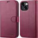 OCASE Compatible with iPhone 15 Wallet Case, PU Leather Flip Folio Case with Card Holders RFID Blocking Kickstand [Shockproof TPU Inner Shell] Phone Cover 6.1 Inch 2023, Burgundy