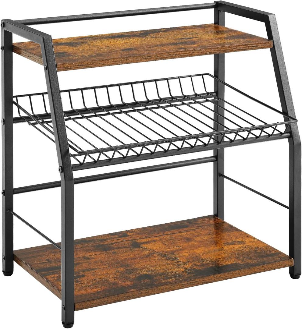 Kitchen Countertop Organizer, Snack Organizer Candy Display Stand Coffee Station Organizer, 3 Tier Wooden Counter Storage for Soda Cans Condiment Tea, for Pantry Office Bathroom, White (Black)