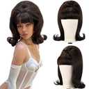 LONAI Retro Brown Wig 50s 60s 70s Wig with Bangs for Women Synthetic Hair for Halloween Costume Party (shoulder Length)
