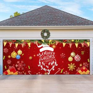 7 x 16 ft Garage Door Christmas Decorations 2025 Merry Christmas Garage Door Cover Double Garage Door Banner Xmas Murals Backdrop Outdoor Decorations Cute Christmas Decorations (Santa Claus)