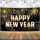 KatchOn, XtraLarge Happy New Year Banner - 72x44 Inch | New Year Backdrop 2026 | New Years Decorations 2026 | NYE Eve Banner For NYE Decorations 2026 | New Years Eve Party Supplies 2026 (Gold, Black and Silver)
