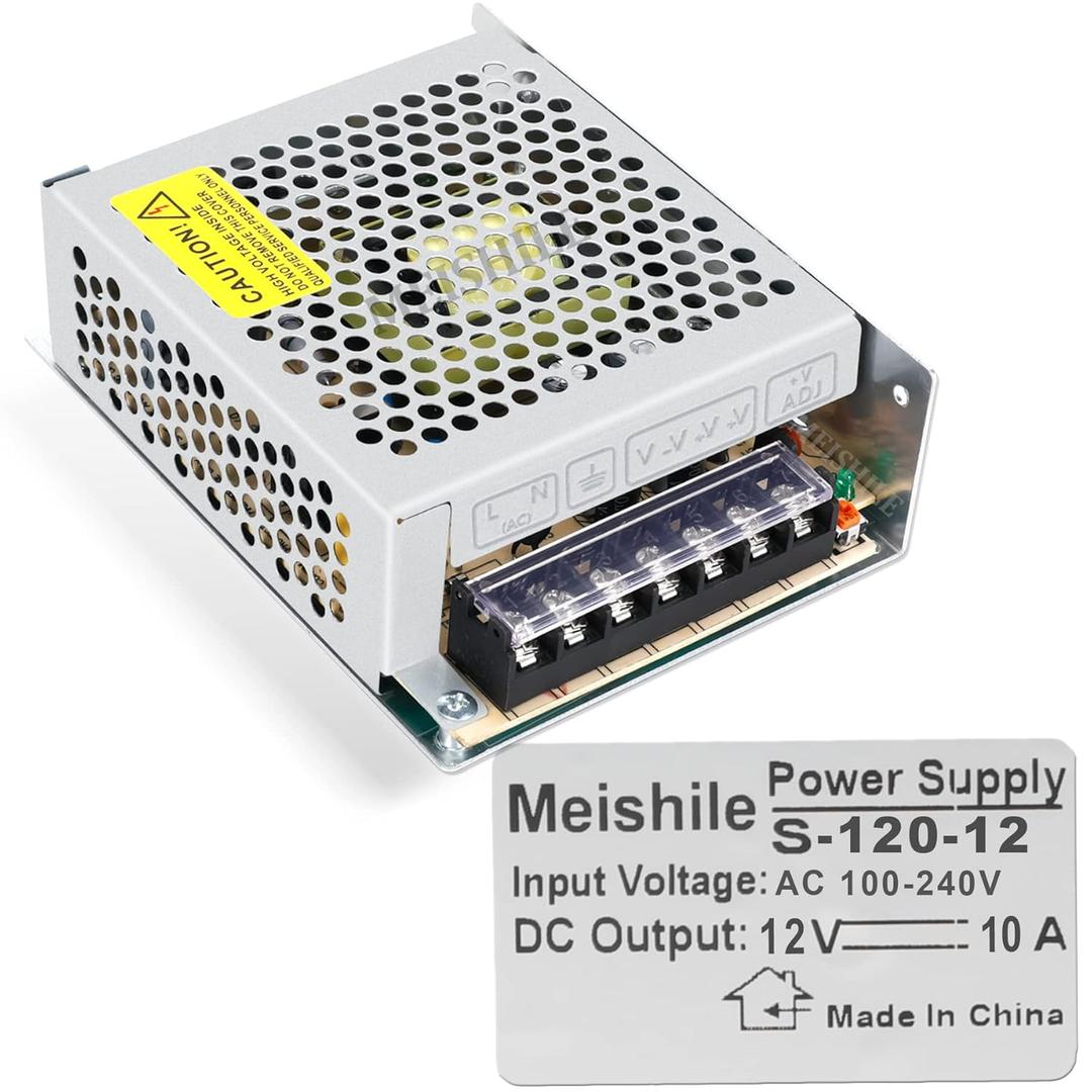 MEISHILE 12V 10A 120W DC Switching Power Supply Adapter 110V AC to DC 12V, Industrial Transformer Converter 0-8A 5A LED Drive Light Strip Lamp CCTV Camera DVR Meter Electric Motor Model SMPS 110V