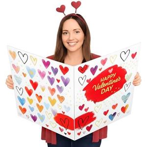 AceOrbit Jumbo Valentine's Day Card 16.5 x 22 Inches Big Shaped Greeting Card Giant Heart Love Happy Valentine Day Cards for Wife Girlfriend Husband Boyfriend Anniversaries