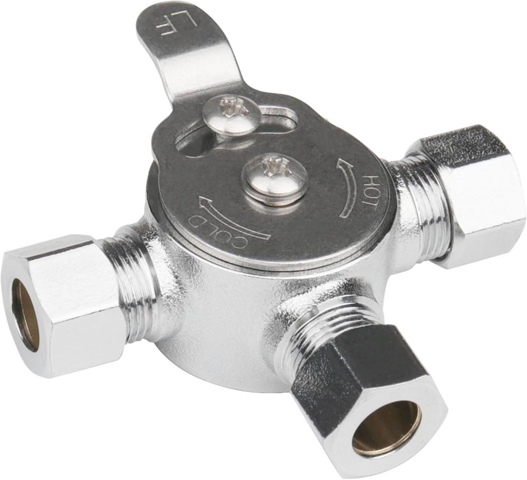 WHK Water Mixing Valve Hot Cold Water Mixer, Inlets and Outlet is 3/8"Inch by Compression Connection on Sink to Adjust Water Tempture(Lead-Free Brass)