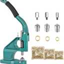 BEAMNOVA Grommet Tool Kit, Heavy Duty Hand Press Eyelet Setter Machine 1/4, 3/8, 1/2 Inch (6, 10, 12 mm) Setting Dies, 1500 Golden Grommets for Fabric Banners Curtains Leather Craft