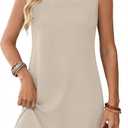 OFEEFAN Dresses for Women Casual Summer Sundresses Square Neck Sleeveless Tank Dress with Split Beach Vacation Holiday (Beige, L)