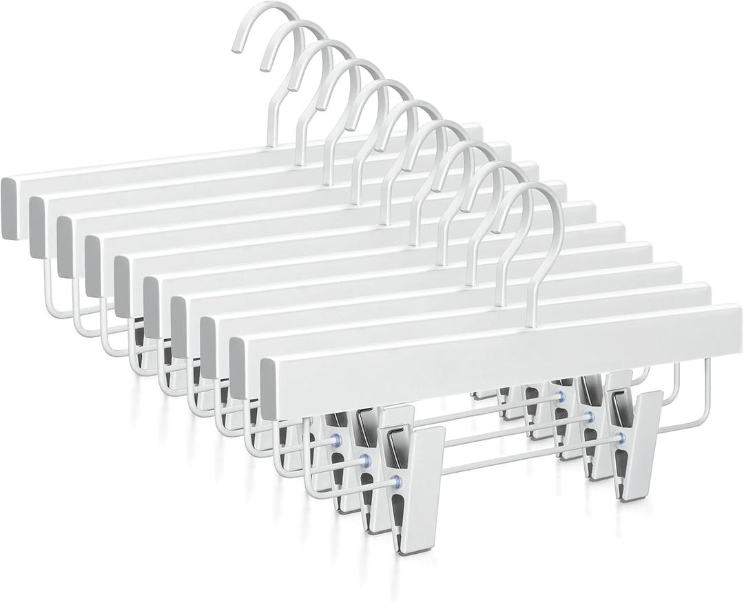 TOPIA HANGER All White Wooden Pants Hangers, Wood Skirt Hangers with Clips, Deluxe Hanger with 360 Swivel Anti-Rust Flat Hook, Smooth Finish Wood for Slacks Trousers Hanger 20 Pack -CT03W