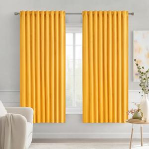 MIULEE Yellow Back Tab Blackout Curtains 63 Inch Length 2 Panels Set for Living Room Bedroom Privacy, Rod Pocket/Pinch Pleat Thermal Insulated Room Darkening Pleated Light Blocking Drapes