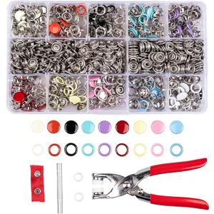 Siziviki 200 Set Snap Button Kit - 9.5mm 10 Colors Snaps for Fabric - Fastener Pliers & Snap Fastener Tool - 100 Hollow & 100 Solid - Suitable for DIY, Sewing, Crafting