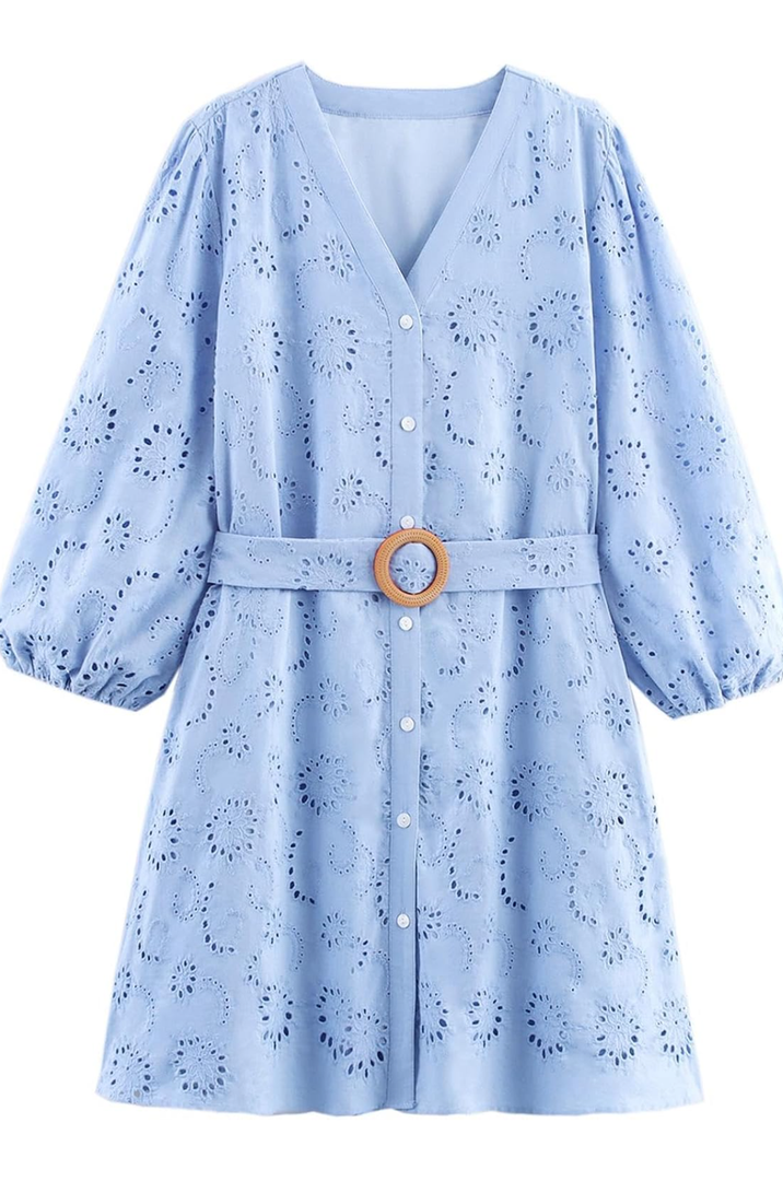 Casual Cotton V Neck Button Down Loose Party Beach Fall Short Dresses, XL