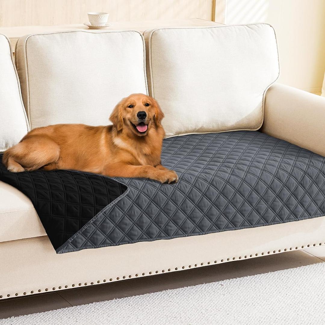 Smiry Waterproof Dog Bed Cover Pet Blanket, Soft Washable Dog Blanket for Furniture Bed Couch Sofa Reversible, Checkered (30"x70", Dark Grey/Black)