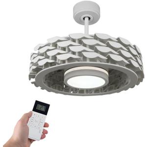 Bladeless Ceiling Fan with Lights & Remote  21" Low-Profile LUMIO Downrod or Flush Mount Ceiling Fan with Lights for Bedroom & More  Dimmable LED, Night Light & Wi-Fi Connect, White