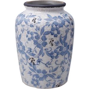 Light Blue White vase Flower Ceramic Porcelain Vintage Chinoiserie Floral French 8" H