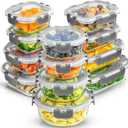 JoyJolt JoyFul 24pc Borosilicate Glass Storage Containers with Lids. 12 Airtight, Freezer Safe Food Storage Containers, Pantry Kitchen Storage Containers, Glass Meal Prep Container for Lunch