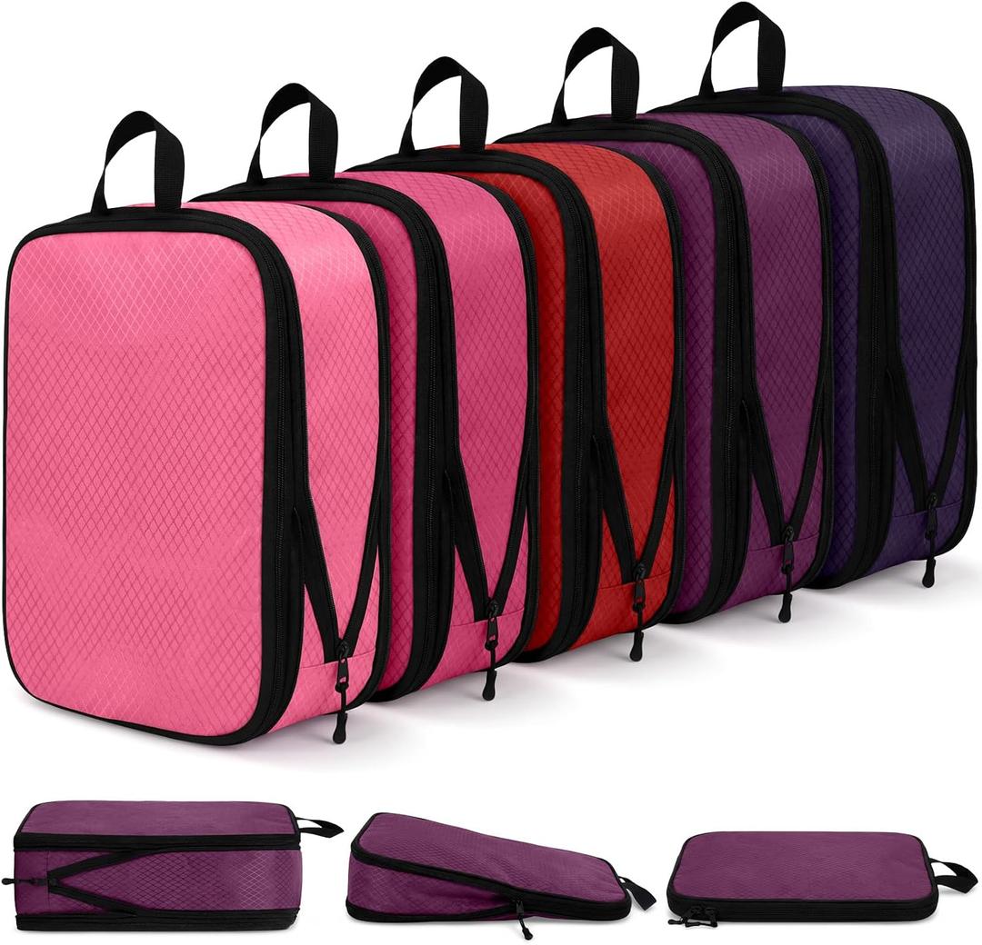 5 Pack Compression Packing Cubes for Travel Space Saving Cubes Luggage Organizer for Suitcase(Purple,L)