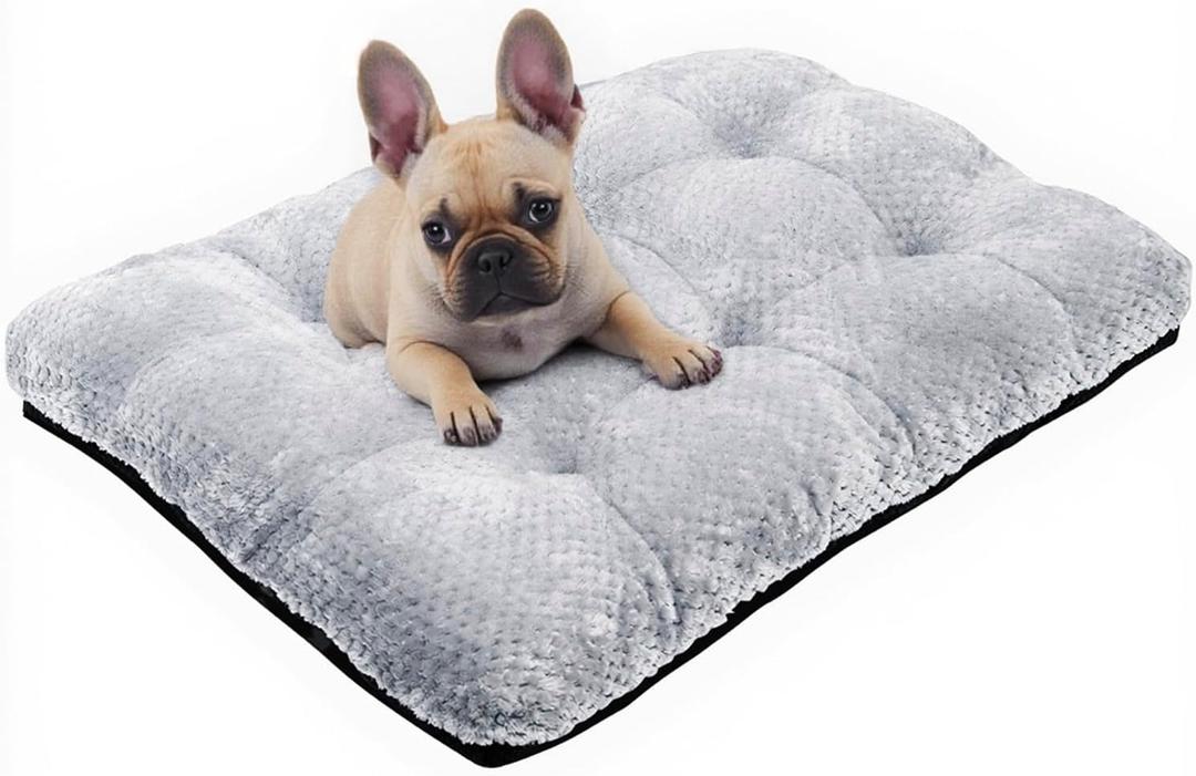 CLKHOWL Washable Dog Bed Plush Dog Crate Beds for Large, Medium, Small Size Dogs, Anti-Slip Soft Comfy Pet Kennel Pad, Fits Crate Mat and Cat Bed Mat (Grey, 25.59x19.68 inch)