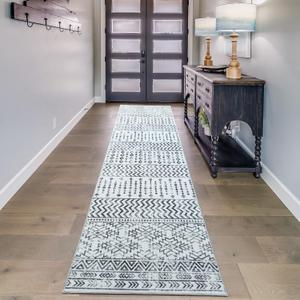 Mandala - Indoor Area Rugs 2x8 Washable, Stain Resistant Machine Washable Rugs for Living Room, Bedroom, and Modern House Dcor - Durable Polyester Material, Colorful Patterned - White & Grey