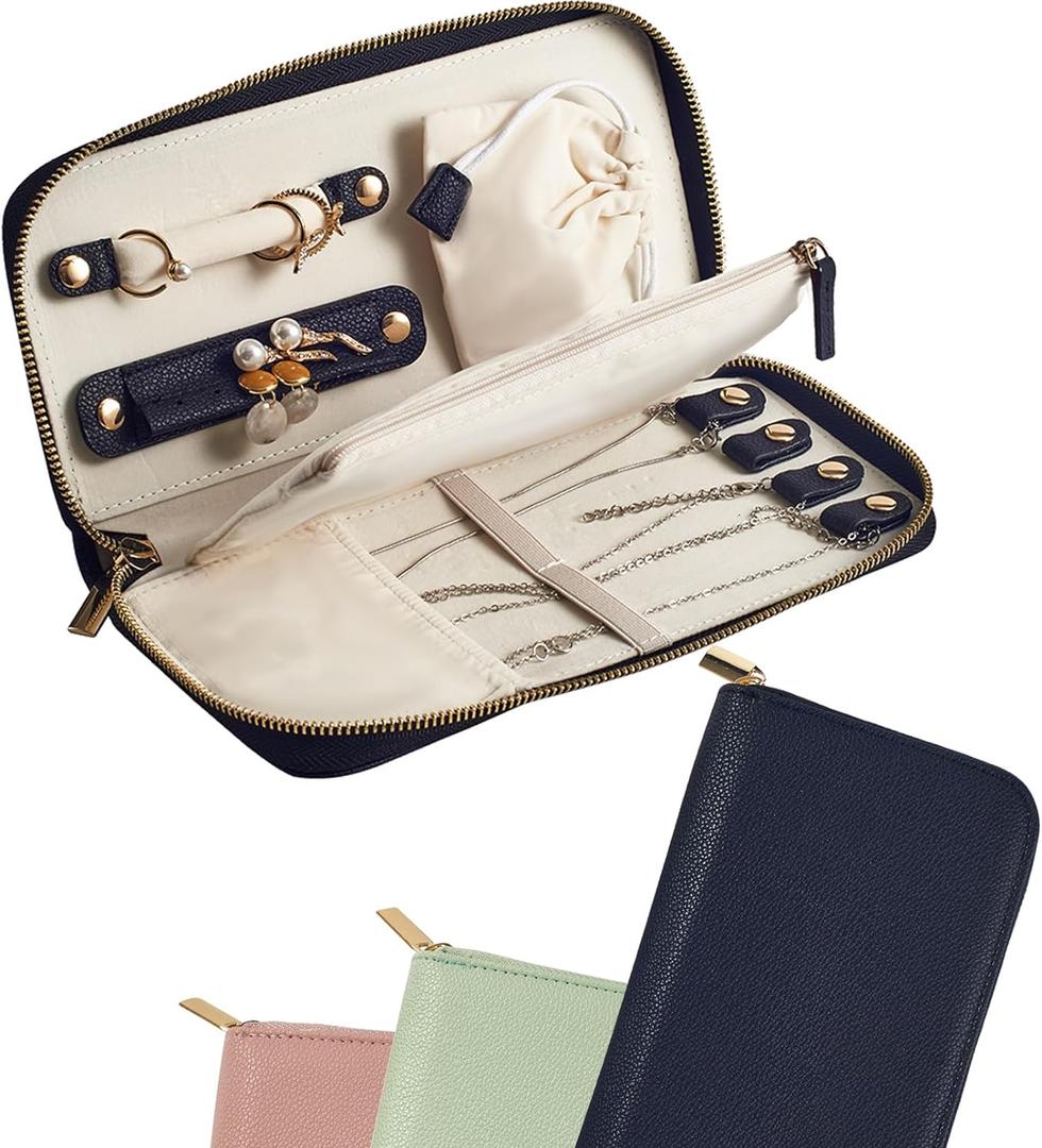 Travel Jewelry Organizer Case - for Tangle-Free Necklaces, Earrings, Rings, Bracelets Storage, Travel Essentials, Fashion Portable Jewelry Travel bags for Women - Medium Black