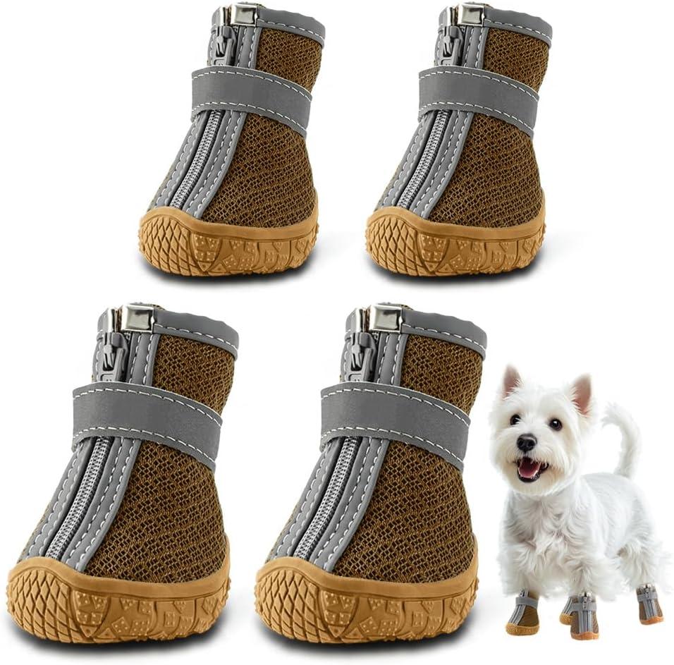 Dog Shoes for Small Dogs, Breathable Dog Boots Paw Protector for Hot Pavement Winter Snow, Dog Booties with Reflective Strips Rugged Anti-Slip Sole for Hardwood Floors Walking Army Green Size 3 (#3 (Width 1.49 inch) for 11.0-16.5 lbs)