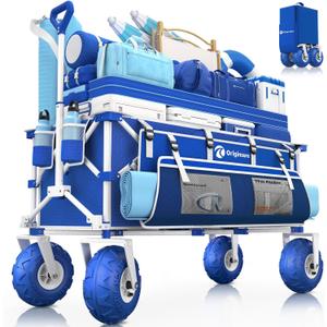 Originsure 300L Collapsible Beach Wagon with Balloon Wheels, 560lbs, Blue