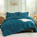 WONGS BEDDING Teal Comforter Set King,3 Pieces Ruffle Farmhouse Shabby Chic Comforter for King Bed,Soft Textured Boho Bedding Set with 1 Ruffle Comforter,2 Tufted Pillowcases 104"×90"