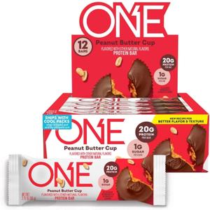 ONE Protein Bars, Peanut Butter Cup, Gluten Free with 20g Protein and 1g Sugar, Pantry Staples, 2.12 oz (12 Count)