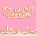 xo, Fetti It's Giving Golden Banner - Gold Foil | 6 Ft. | Birthday Sign, Bachelorette Party Background, Metallic Bday Decorations