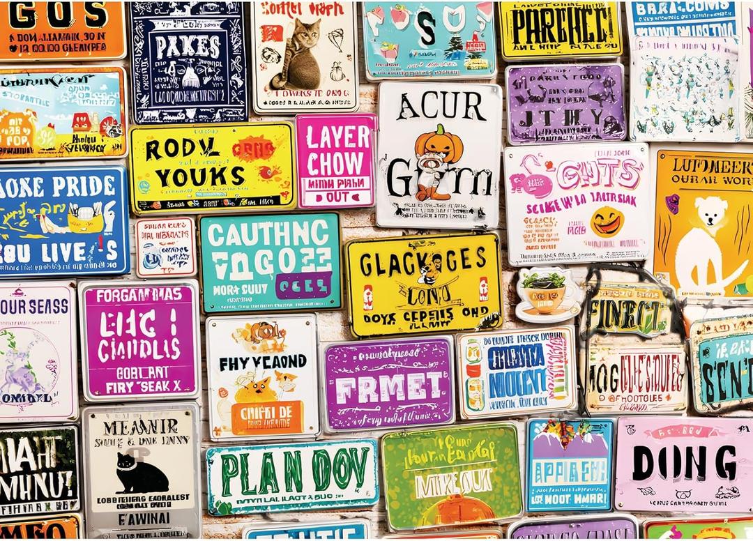 Puzzles for Adults 1000 Pieces - Colorful Vintage Signs Jigsaw Puzzle, Unique Retro Design Puzzles for Adults