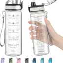 Enerbone Water Bottle, Leakproof BPA & Toxic Free, Motivational Water Bottle with Times to Drink and Straw, Fitness Sports Water Bottle with Strap for Office, Gym, Outdoor Sports, 2 pack
