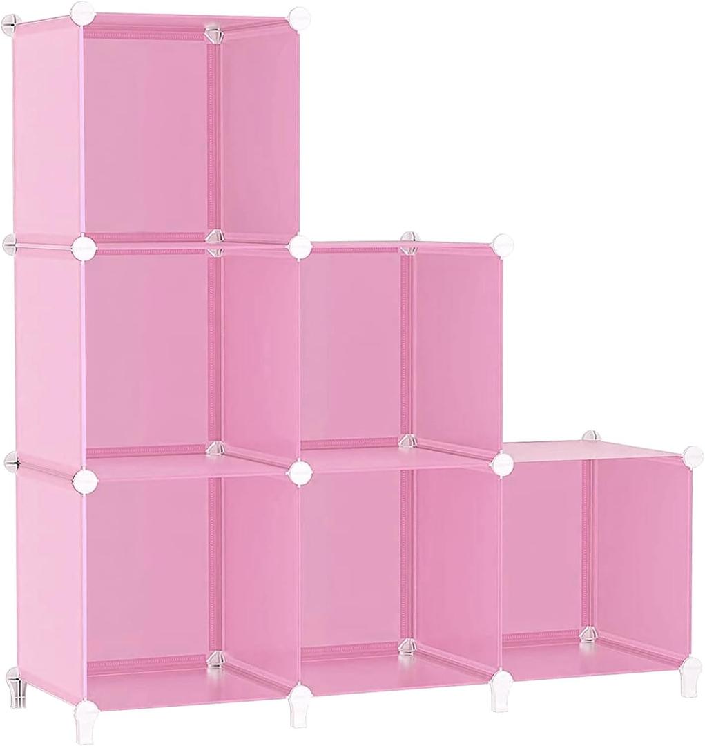 AWTATOS Cube Storage Organizer Protable Closet Organizers and Storage for Kids DIY Stackable 6 Cubes Storage Shelves Clothes Organizer for Bedroom, Home, Pink