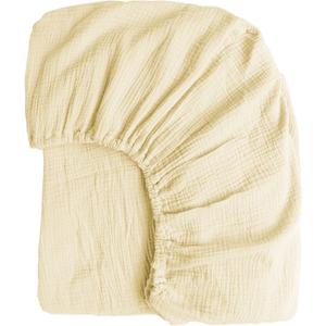 100% Muslin Cotton Cream Fitted Sheet King Only with 16" Elastic Deep Pocket, 1 Pack Soft Breathable Absorbent Gauze Double Fitted Bottom Sheet, Minimalist Fluffy Wrinkle Mattress Protector