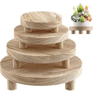 Wood Plant Stand Indoor Outdoor, 12/10/8/6" Round Wood Riser for Decor, Wooden Stool Display Stand Flower Pot Holder Small Planter Tray Modern Potter Decorative for Desktop Counter Room (Natural-4pcs)
